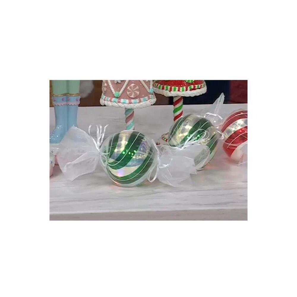 Valerie 2-Pack Lit Peppermint Glass Candy Ornaments Green